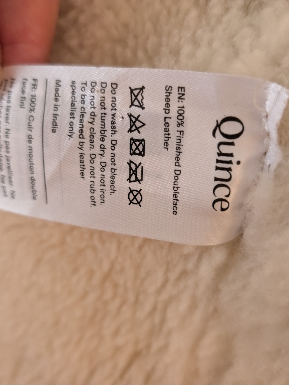 QUINCE 100% Shearling Long Coat Fawn Off-White Medium NWOT Genuine Leather - Picture 7 of 8